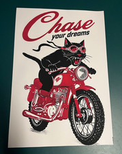Black Cat Motorcycle Poster 13x19 – Chase Your Dreams Funny Vintage Biker Garage picture