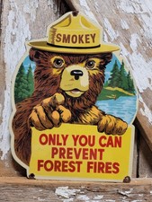 VINTAGE SMOKEY THE BEAR PORCELAIN SIGN RARE OLD FOREST SERVICE US NATIONAL PARK picture
