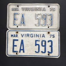 Vintage 75 VA License Plate 1975 Virginia PAIR (EA 593) picture