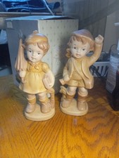 Vintage Boy & Girl Figures Waving & Holding Umbrella Inspired by Hummel Goebel picture