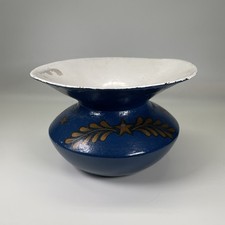 Vintage Antique Cast Iron Enamel Spittoon Cuspidor Blue Gold Star Americana picture