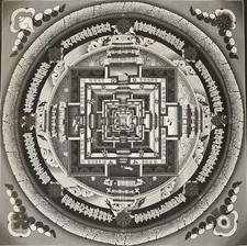 11. Black and White Kalachakra Mandala Thangka with Brocade picture