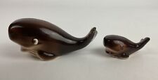 Vintage Lot of 2 Hagen Renaker Baby & Mother Whale Miniature Figurines picture