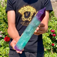 2.9LB Natural rainbow fluorite obelisk quartz crystal wand point Gem Healing picture