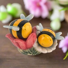 Blue Sky Clayworks Bumble Bee and Flower Salt and Pepper Shaker Set picture