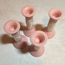 Pink Ceramic Candlestick Holders, Forget Me Not,  Set Of 4, Simply Shabby Chic picture