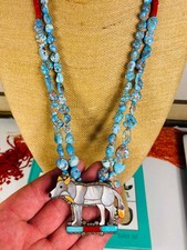 Rare Vintage Native American Zuni Porfilio Sheyka Turquoise Silver Wolf Necklace picture