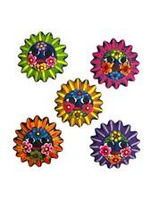 5PC WHOLESALE SET SMALL CERAMIC SUN , MADE IN MEXICO , FOLK ART picture