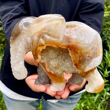 4LB Natural Agate Geode Quartz Carved Crystal Elephant Reiki Decor picture