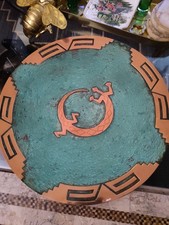 vintage Southwestern-style copper and turquoise patina gecko medicine wall plate picture