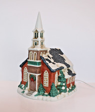 Vtg 1991 Large Lighted Porcelain Christmas Village Church Chapel 12