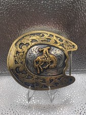 Vintage Western Horseshoe Bronco Belt Buckle - Hecho En Mexico picture