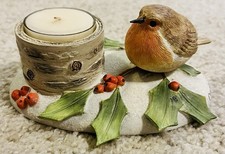 Marjolein Bastin Bird Robin Holly Berries Tea Light Candle Holder picture
