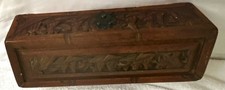 antique Camphor oriental Carved Wooden box Brown Rectangular vessels 12X4x3 in picture