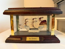 Vintage Mayflower Glass Sea Venture Ship Model Sculpture Wood Case Bermuda 1609 picture
