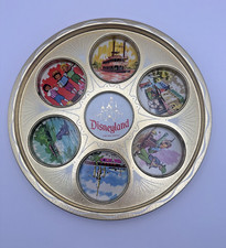 Vintage Disneyland Gold Tin Tray 11'' Round 7 Drinks Serving Tray Metal Souvenir picture