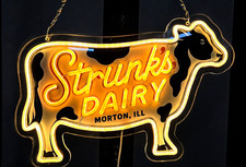 Strunk's Dairy Cow LED Neon Advert Sign 16x13 Vintage Farming Decor Morton, IL picture