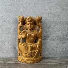 Hand Carved Wood Hindu Goddess Lakshmi Statue India Figurine Decor Altar picture