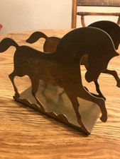 Vintage 1970s Hong Kong Horse Bookends Pair Metal Equestrian Antique Patina picture