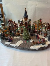 LED Street Scene Holiday Buildings with Lights And Rotating Tree Rare VTG Target picture