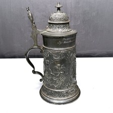 Antique c1900 F&M German Stein Pewter Royal Railway Presentation Teutonia Heavy picture