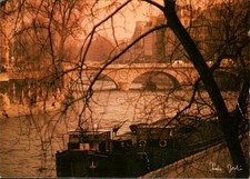 Paris - The Seine at Pont au Change, Barges at Dusk - Vintage Postcard - c 1980 picture
