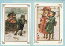 2 Christmas Cards featuring Victorian Children Illustrations Still New picture