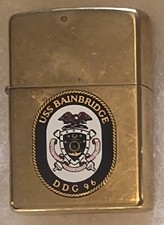 Vintage Metal Zippo, USS Bainbridge DDG-96, Guided Missile Destroyer Ship. Navy picture
