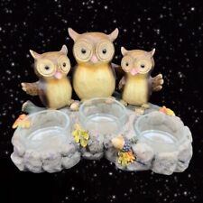 2012 Yankee Candle Triple Owl Mom Owlets Tealight Holder Candle Holder Resin picture