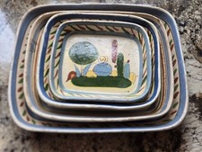 Vintage 1940s Mexican Stacking Tlaquepaque 4 Rectangular Trays. Hand Painted  picture