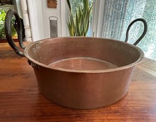 Vintage Copper Cooking Pot 11” Riveted Iron Handles Primitive Farmhouse Basin picture