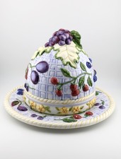 One of a Kind Rare Vintage Ceramic Fruit Dome & Plate, Raised Grapes Strawberrie picture