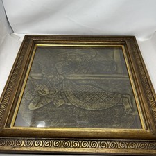Vintage Mid Century Thai Temple Rubbing Gold Framed Asian Art MCM 23x23 Square picture
