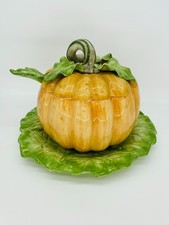 Vintage Large Fitz and Floyd Pumpkin Tureen With Underplate Ladle picture