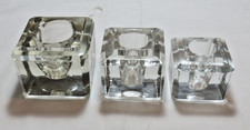 3 Vintage Clear Glass Cube Inkwells Desk Accessories picture