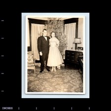 Old Vintage Photo MAN WOMAN COUPLE CHRISTMAS TREE LIVING ROOM 1954 picture