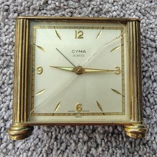 Vintage Cyma Amic Swiss Made Brass Desk Alarm Clock 10 Jewels For Parts Repair picture