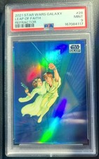 2021 Topps Star Wars Chrome Galaxy Leap Of Faith Refractor Luke Leia #28 PSA 9 picture