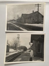 Vtg 1950s Holly Union Depot Railroad Train Photos Lot of 2 Holly, MI Water Tower picture