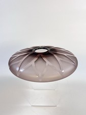 Vintage Frosted Amethyst Purple Cut Glass Disc Vase Flying Saucer Starburst 7