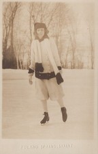 Poland Spring Maine RPPC Woman Ice Skating Winter Sport Real Photo 1920s picture