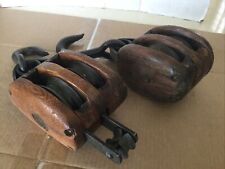 Vintage Wood Schooner Ship Pulleys. Two In This Group. picture