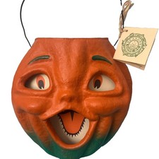 Halloween Folk Art Primitive Style Paper Mache Jack O Lantern Seasons Gone By 98 picture