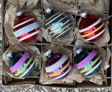 VTG Shiny Brite Made In US Of A Stripes Glass Christmas Ornaments picture