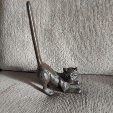 Vintage Cast Iron BLACK CAT with Long Tail Up DOOR STOP or Toilet Paper Holder picture