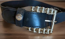 VTG Harley-Davidson Black Leather Belt Chrome Chain-Link Style Buckle Punk Rider picture
