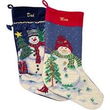 2 Lillian Vernon Vintage wool Christmas Stockings 17 “ Mom Dad Needlepoint picture