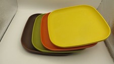 Vintage Tupperware 8 X 8 Square Lunch Plates Harvest Colors Lot Of 4 #1534 picture