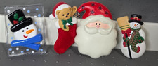 (4)Vtg Hallmark Christmas Lapel Pins Snowman Santa Teddy Bear In Velvet Stocking picture
