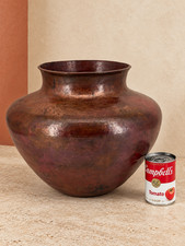 Large Santa Clara del Cobre Style Hand Hammered Copper Vase 14.25” Wide 8 lb picture